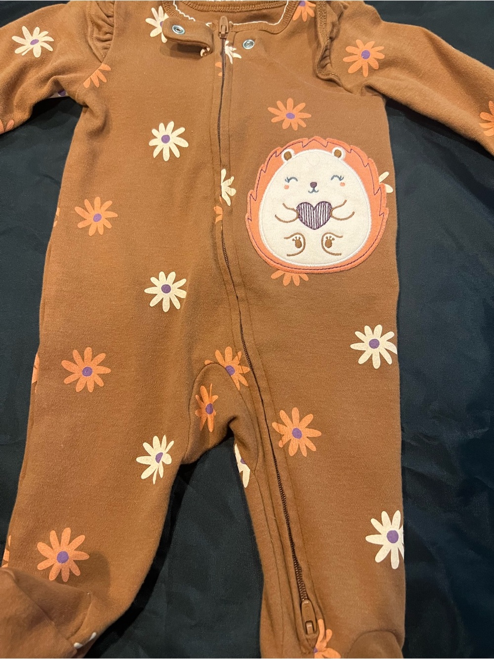 Carter's Rust Brown Floral Hedgehog Footed One-Piece - Picture 3 of 7